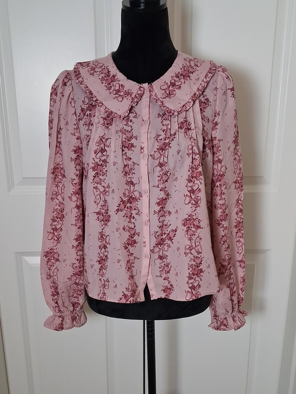 Francesca's Vicki Floral Bib Collar Blouse ** Size Small - Picture 4 of 9